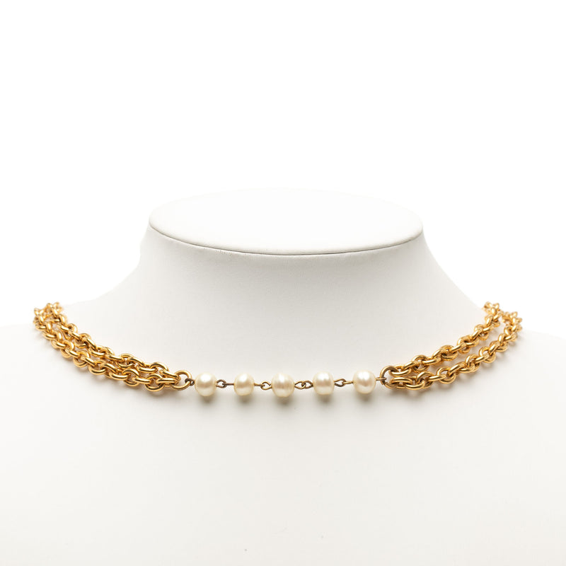 CC Gold Plated Faux Pearl Double Strand Necklace - Image 7