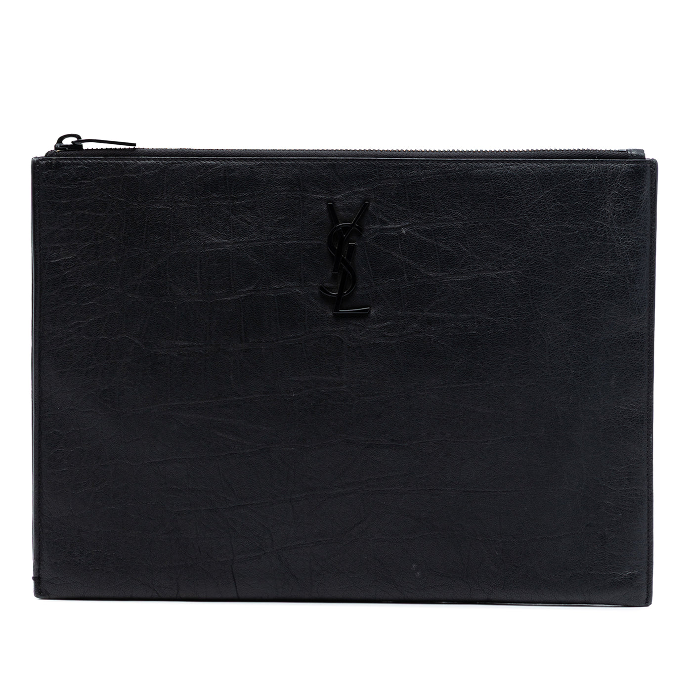 Croc Embossed Leather Monogram Clutch - Image 1