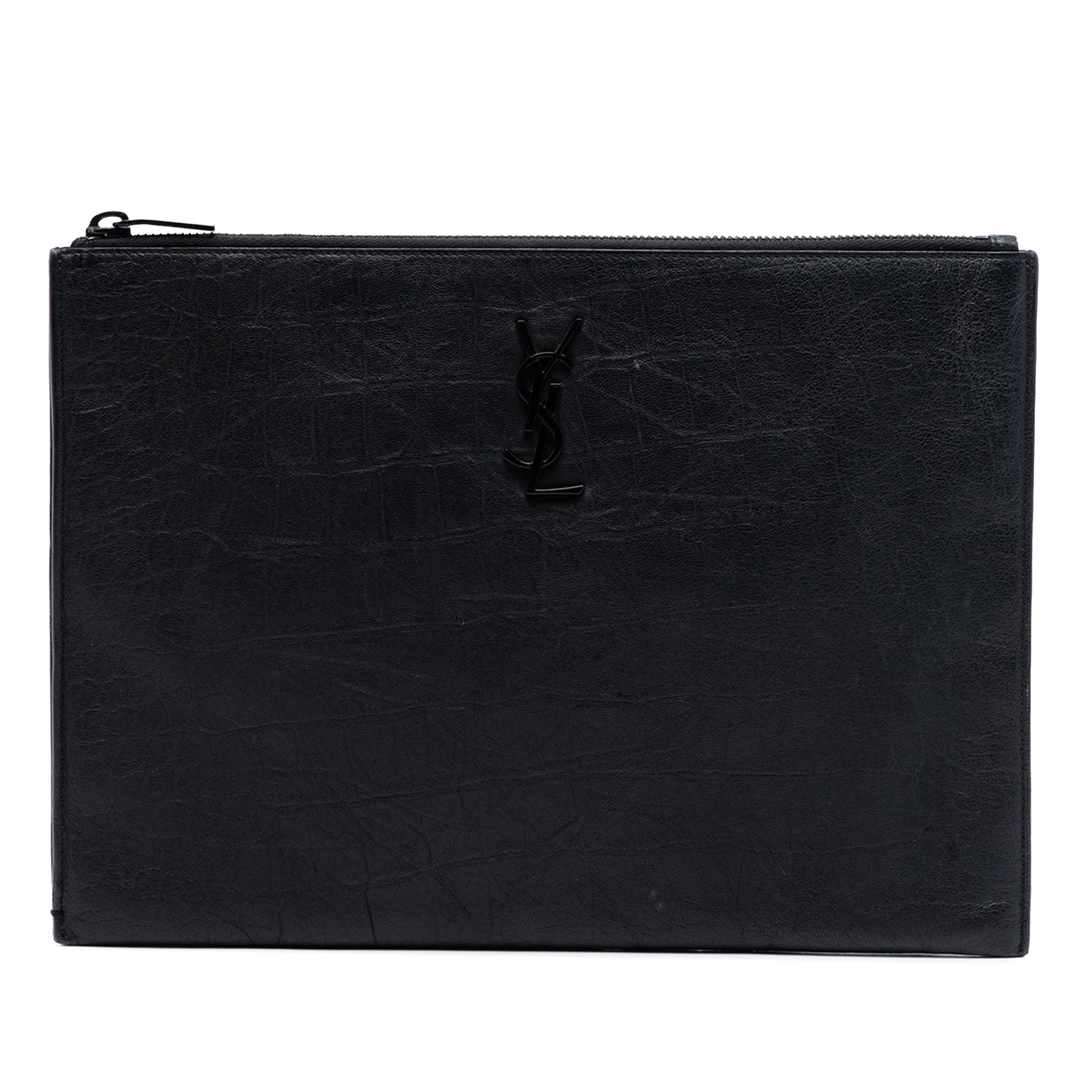 Croc Embossed Leather Monogram Clutch - Image 1