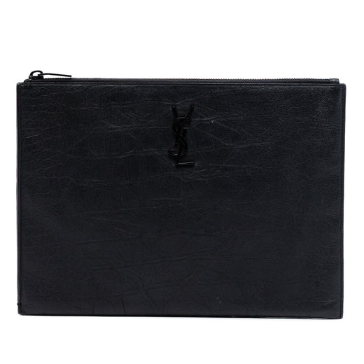 Croc Embossed Leather Monogram Clutch - Image 1