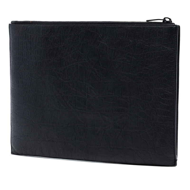 Croc Embossed Leather Monogram Clutch - Image 2