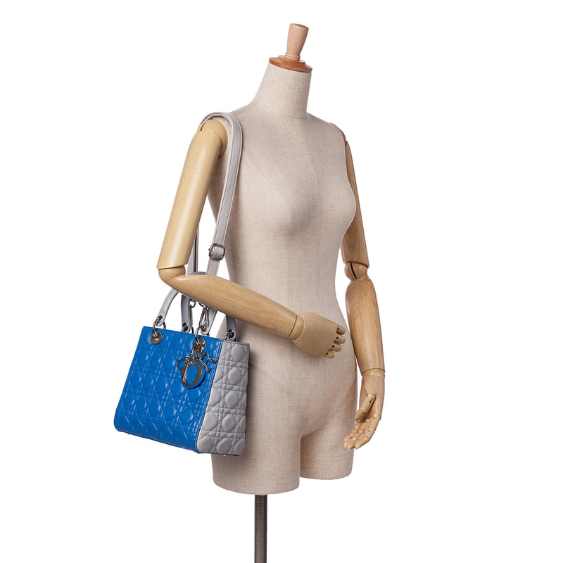 Medium Bicolor Lambskin Cannage Lady Dior - Image 11