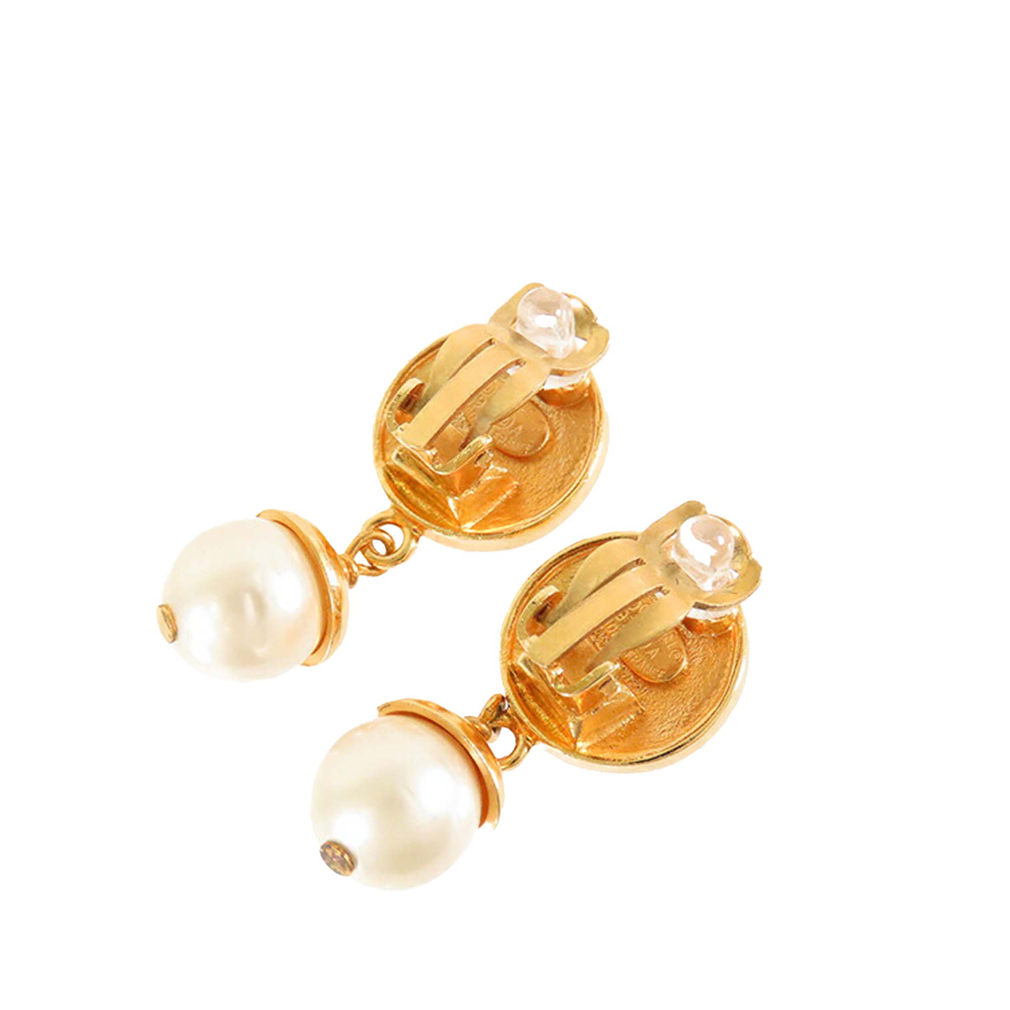 CC Gold Plated Faux Pearl Drop Clip On Earrings - Image 7