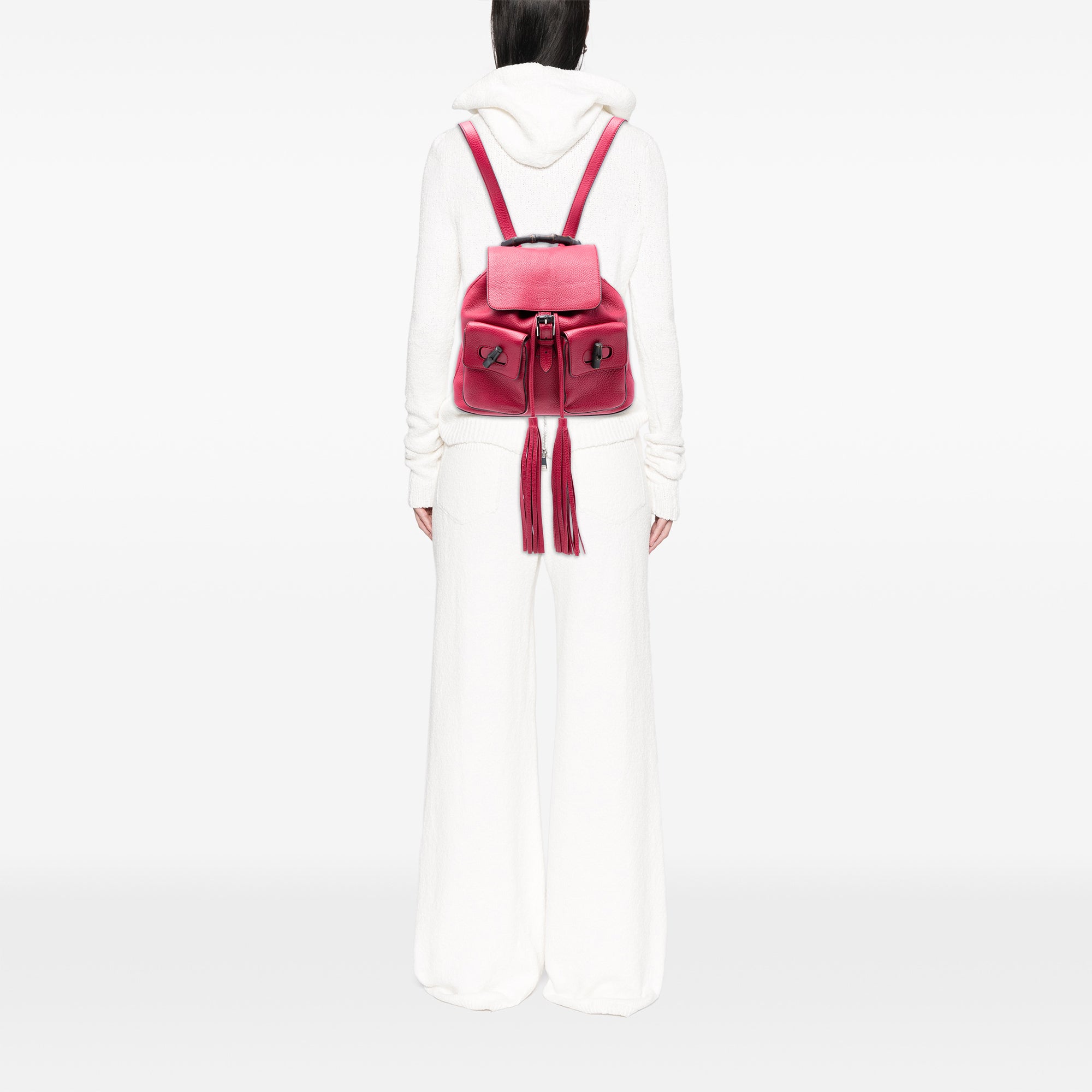 Leather Bamboo Tassel Backpack - Image 7
