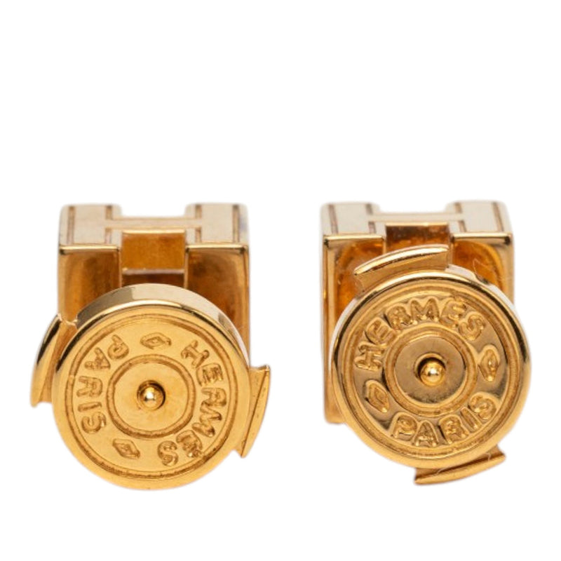 Gold Plated Enamel Cage dH Cube Earrings - Image 2