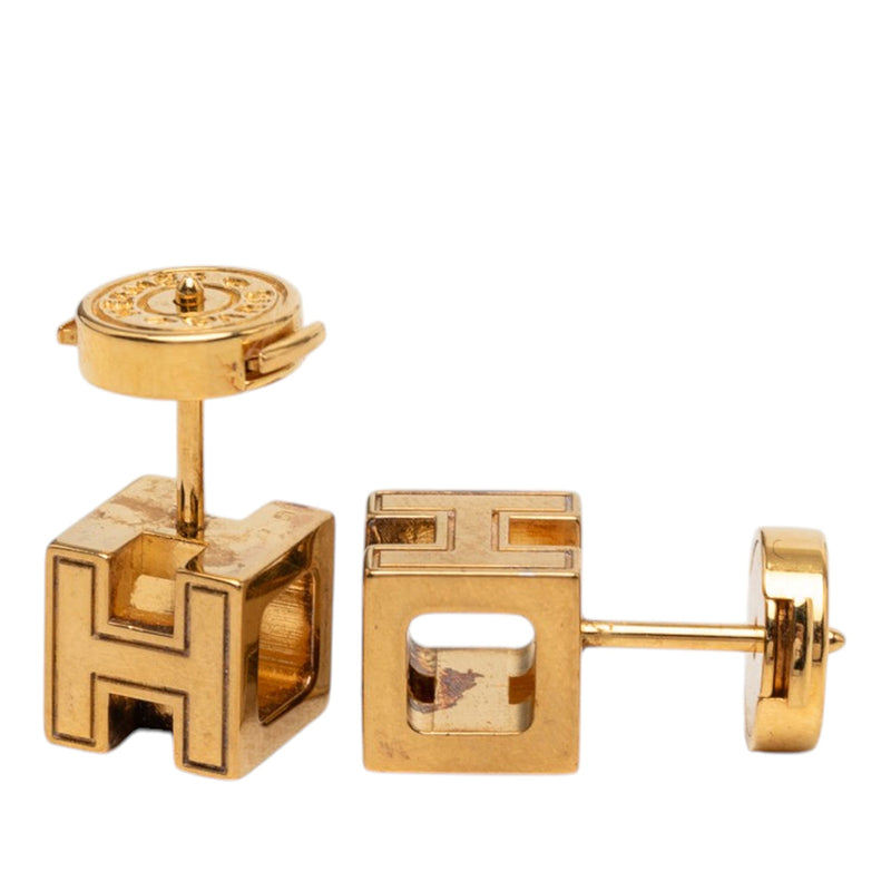 Gold Plated Enamel Cage dH Cube Earrings - Image 3