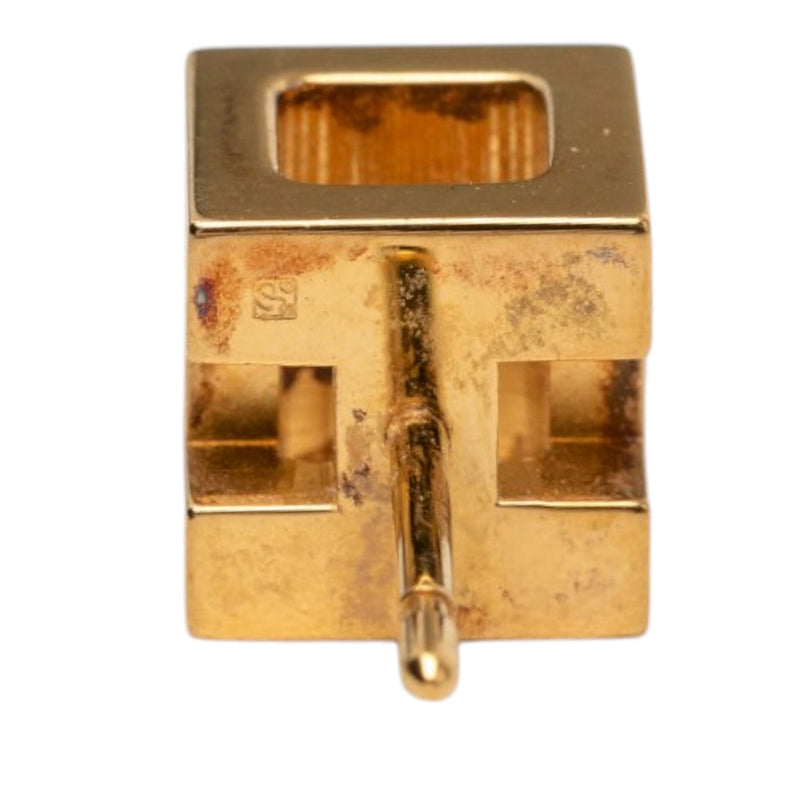 Gold Plated Enamel Cage dH Cube Earrings - Image 5
