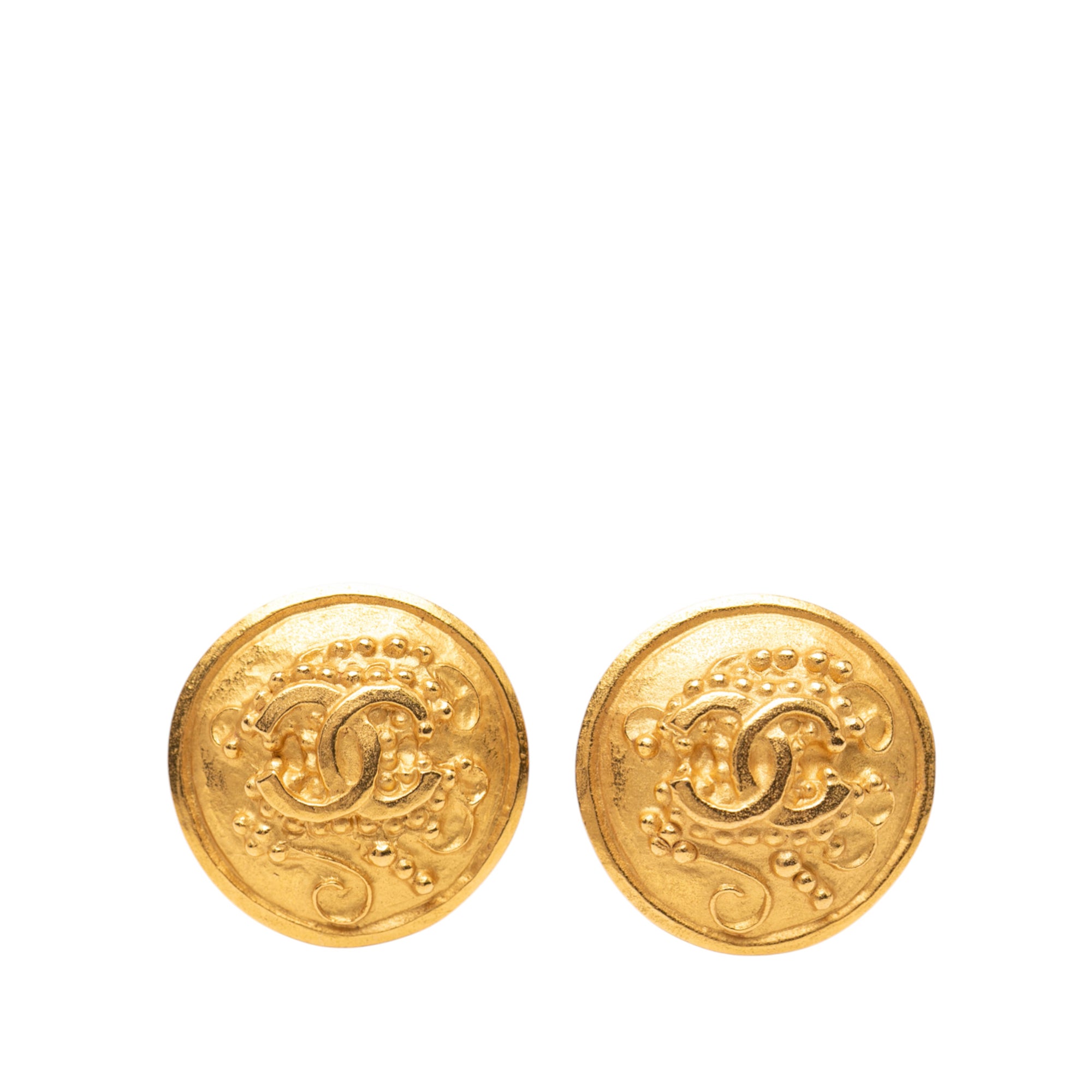 Gold Plated CC Grapevine Round Clip on Earrings - Image 1
