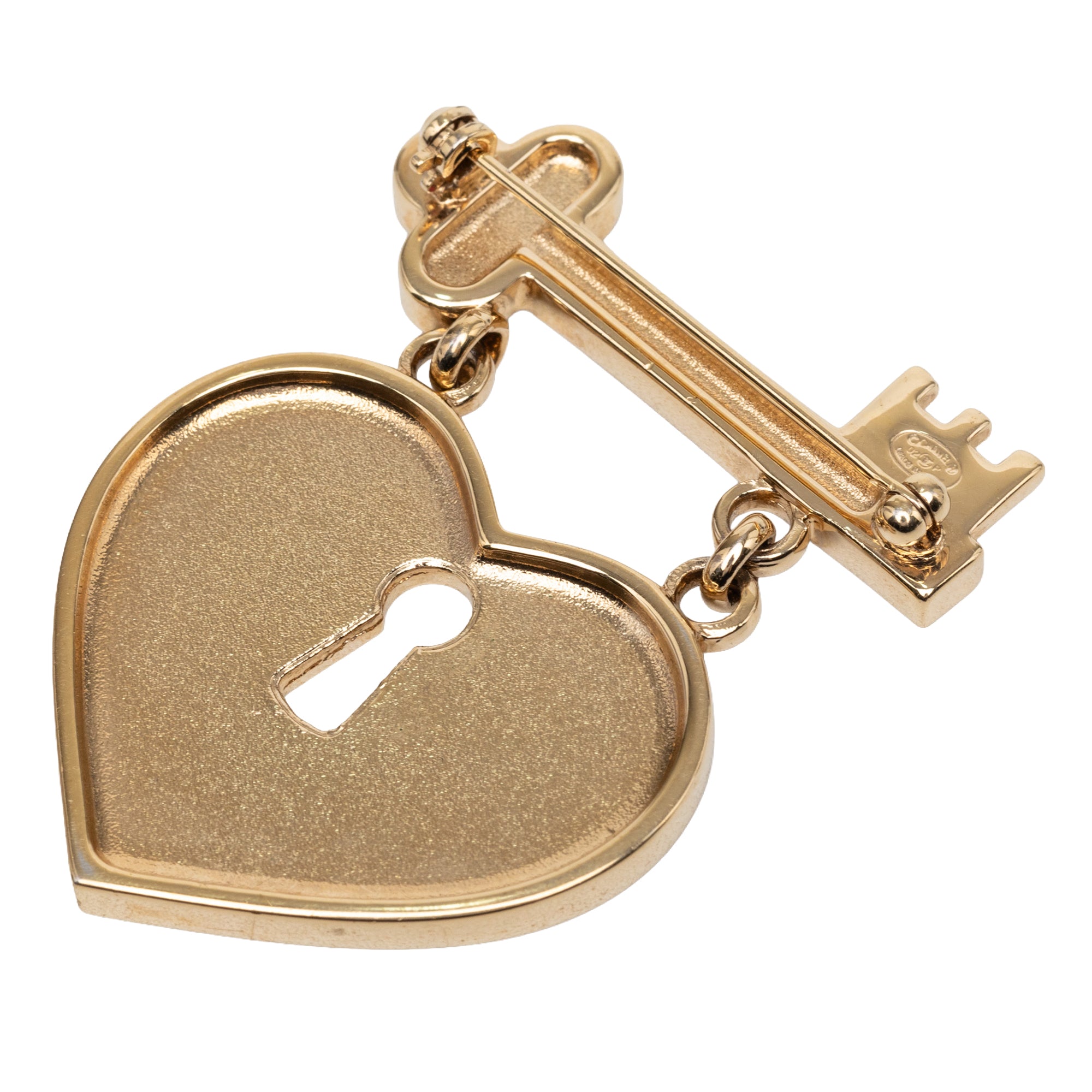 CC Gold Plated Strass Heart Lock and Key Brooch - Image 2