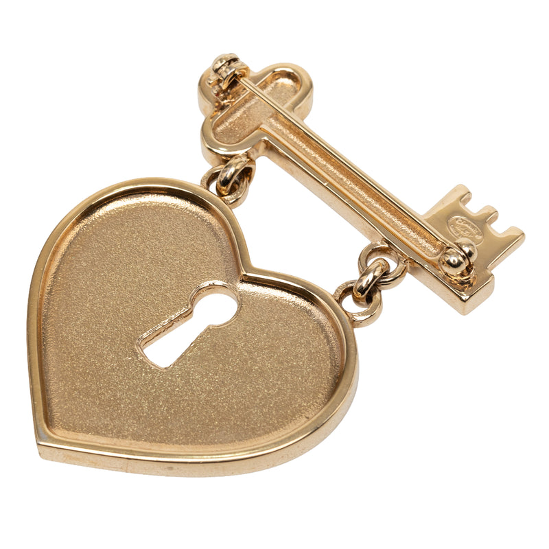 CC Gold Plated Strass Heart Lock and Key Brooch - Image 2