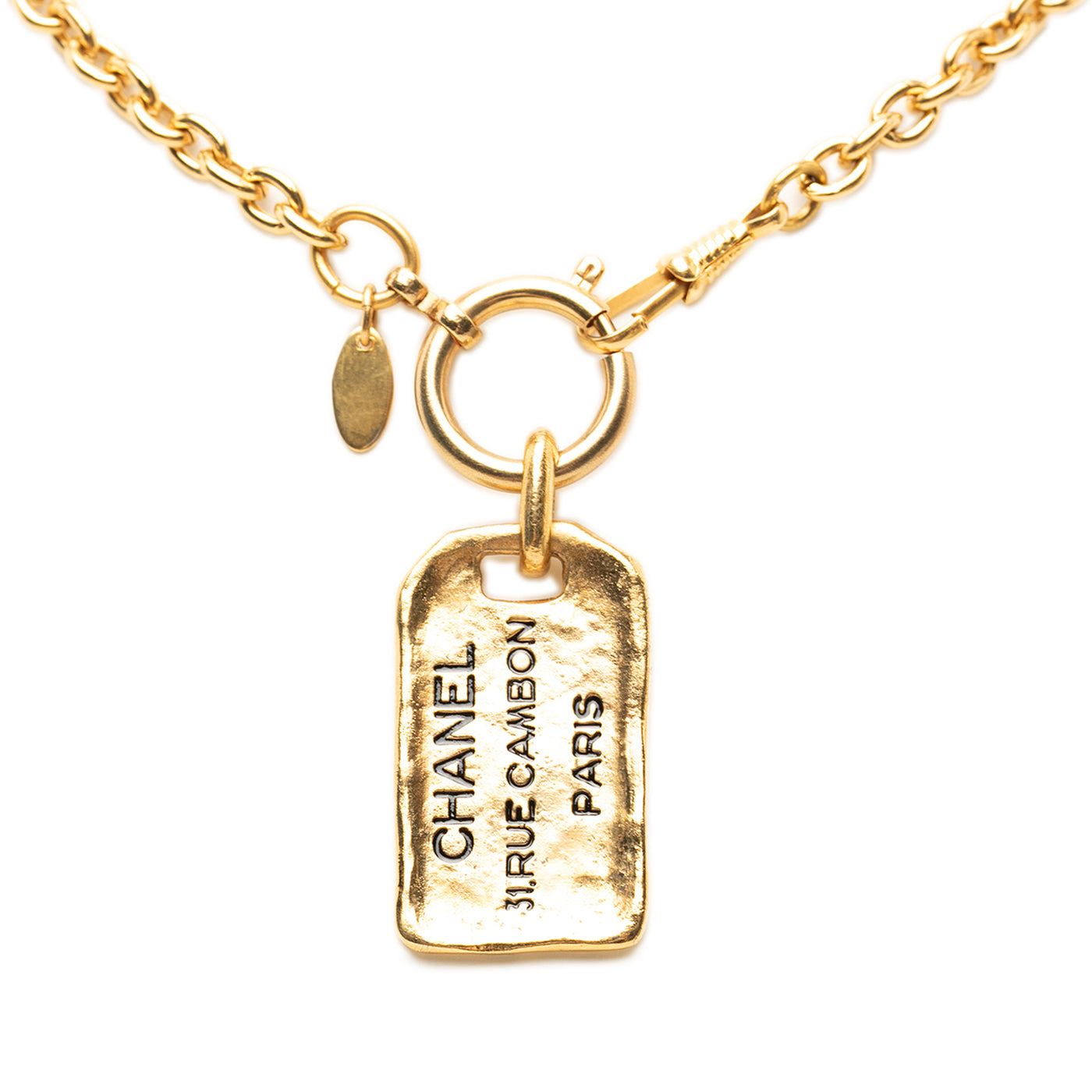 Gold Plated 31 Rue Cambon Plaque Pendant Necklace - Image 1