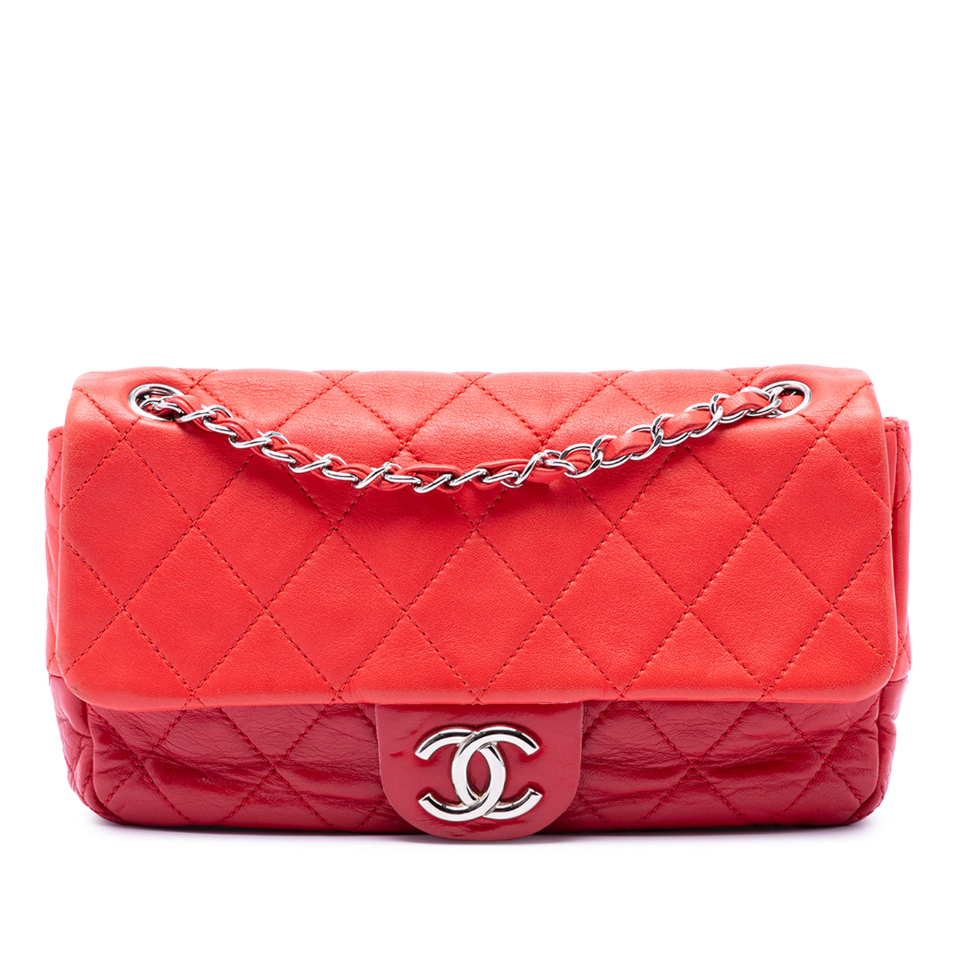 Medium Bicolor Lambskin and Calfskin CC Chain Flap - Image 1