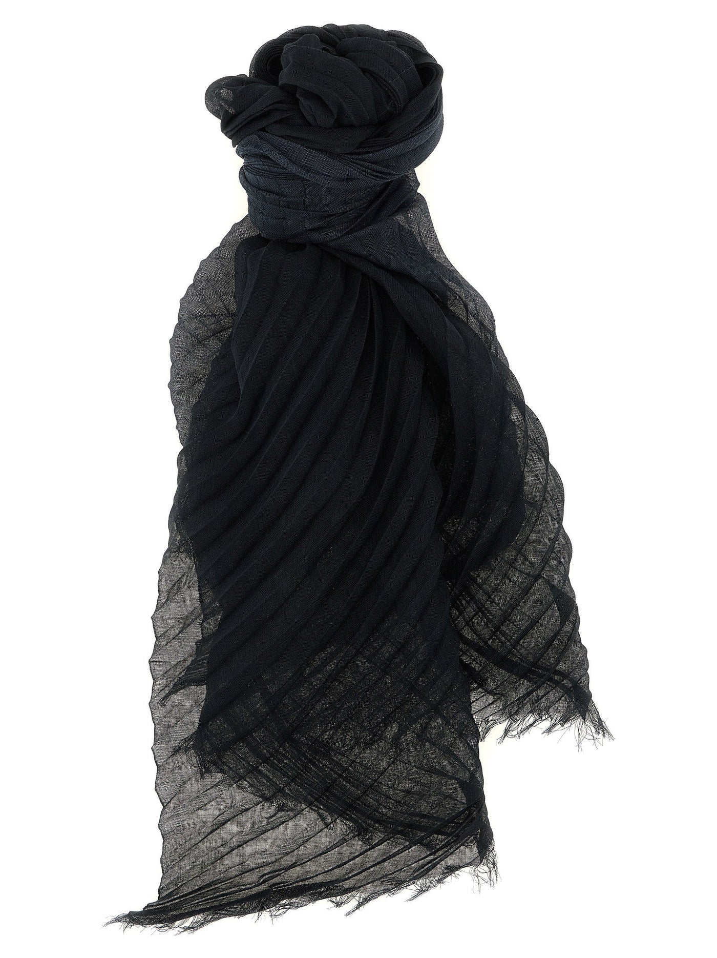 Issey Miyake Gradation Ramie Pleats Scarf — Black And Polyester Blend Scarfs