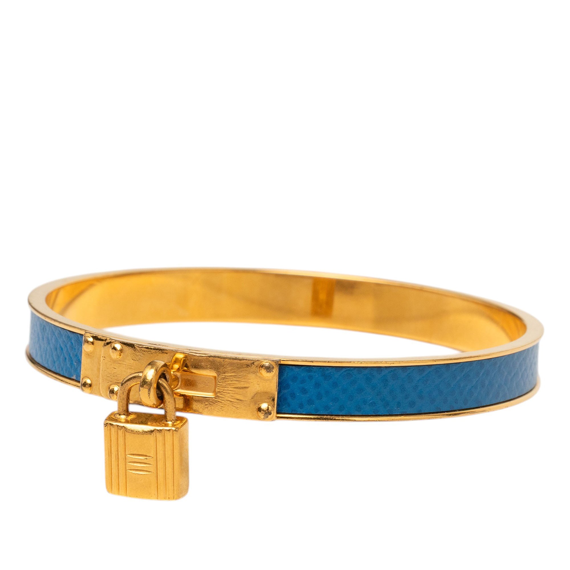 Gold Plated Courchevel Kelly Cadena Lock Bangle Bracelet - Image 2