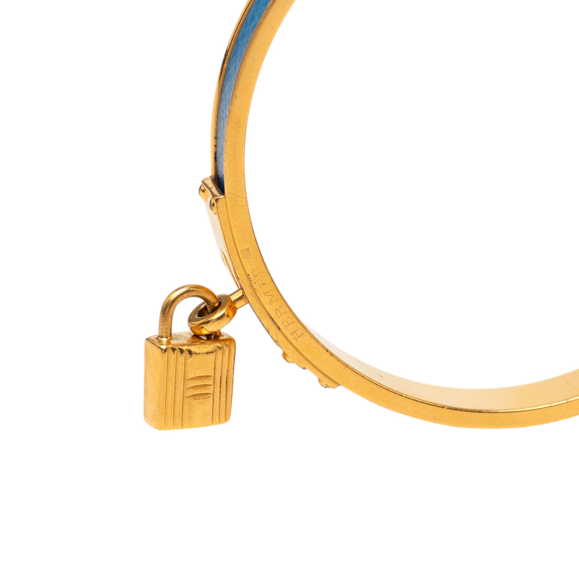 Gold Plated Courchevel Kelly Cadena Lock Bangle Bracelet - Image 5