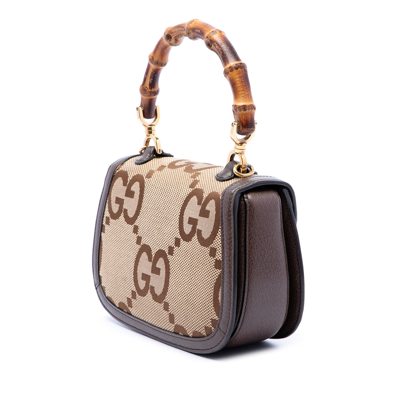 Small Jumbo GG Canvas Web Bamboo 1947 Top Handle Bag - Image 2