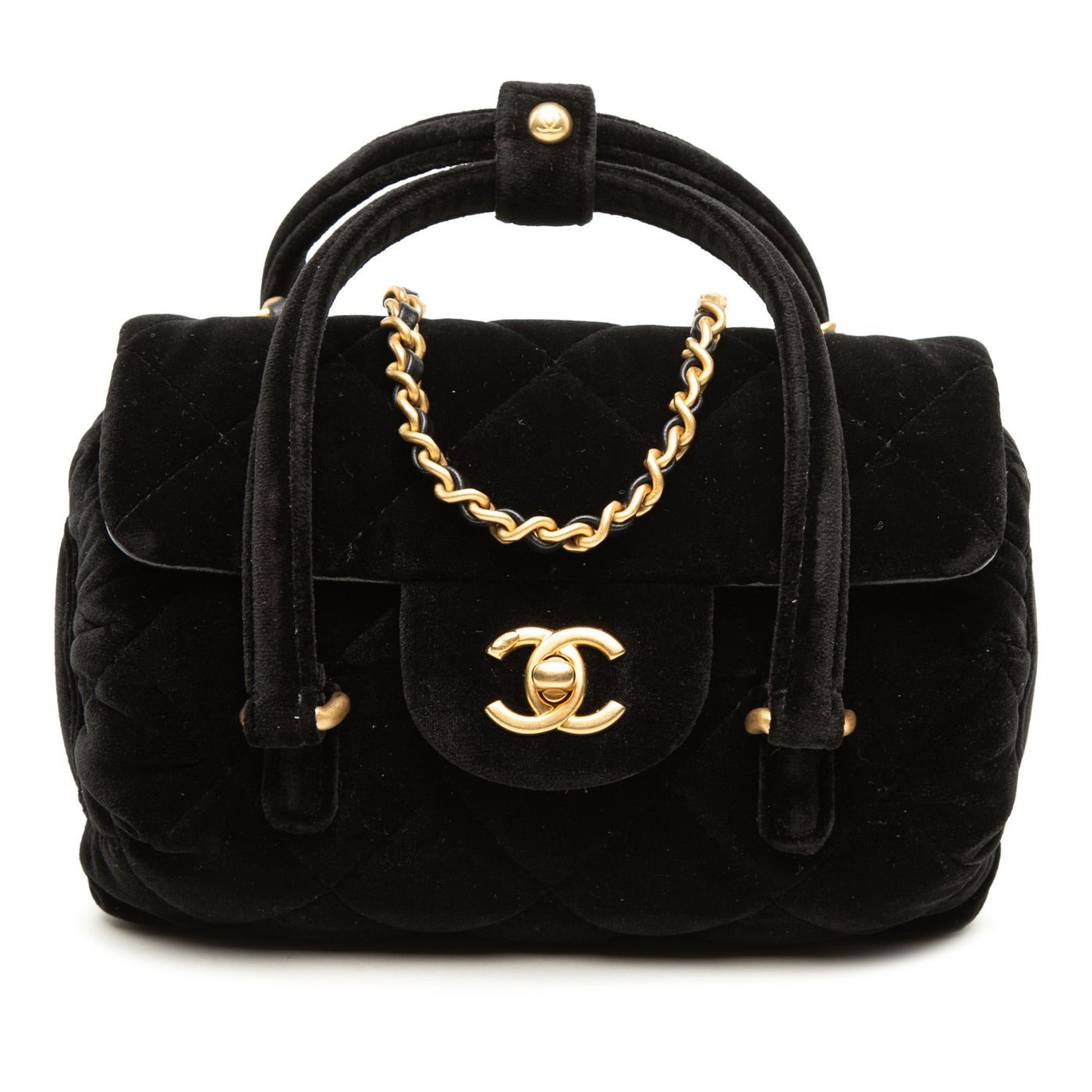 Mini Quilted Velvet Top Handle Flap - Image 1