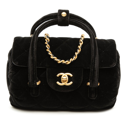 Mini Quilted Velvet Top Handle Flap - Image 1