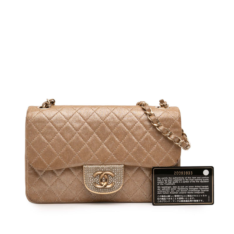 Small Quilted Iridescent Lambskin Pearl CC Crystal Flap - Image 13