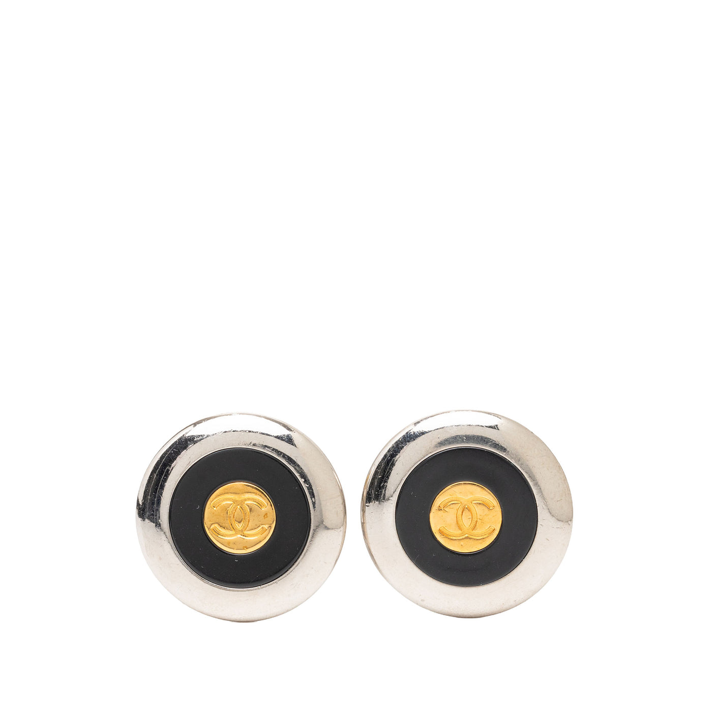 CC Brass Enamel Gold Plated Round Clip On Earrings - Image 1