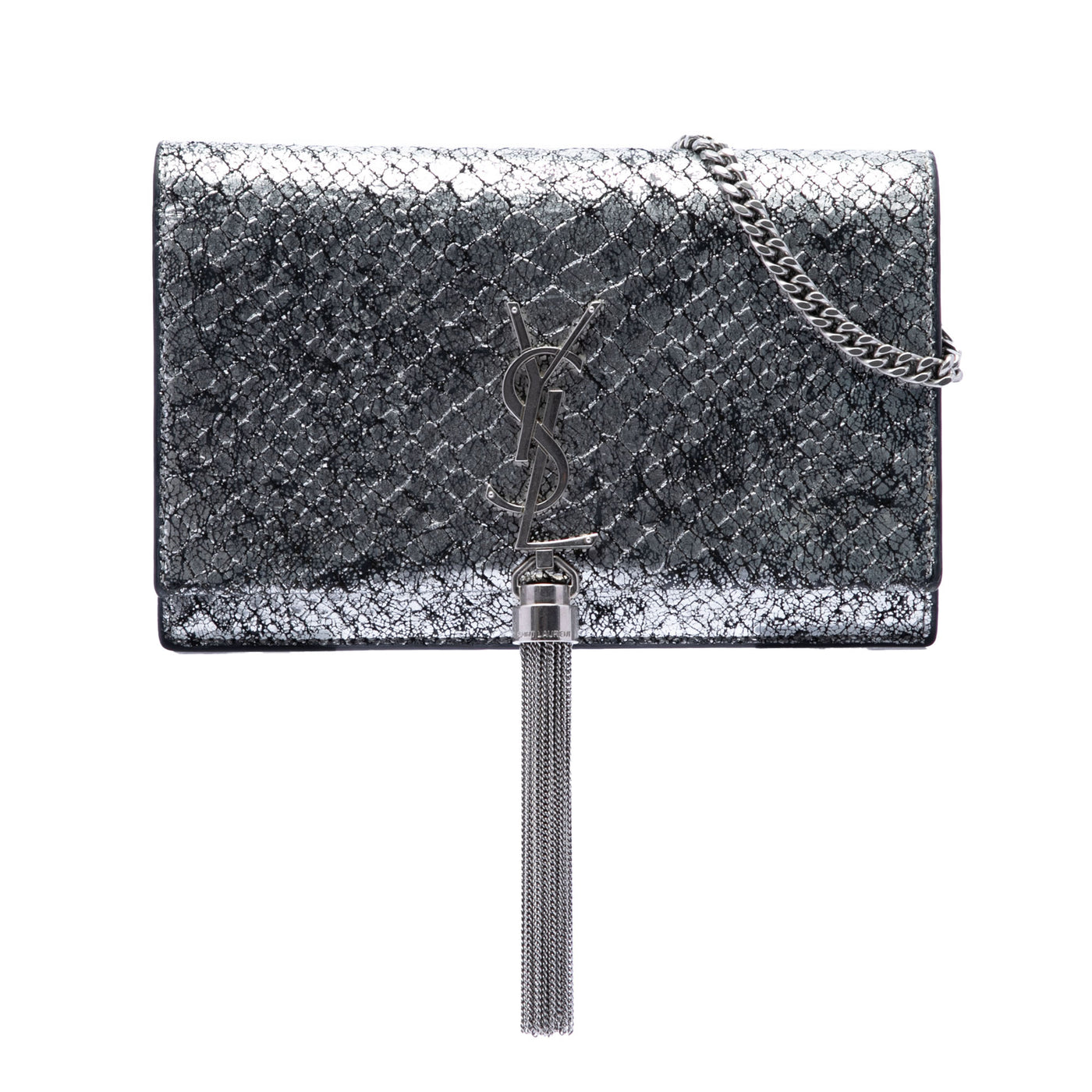 Python Embossed Metallic Leather Classic Monogram Kate Tassel Wallet on Chain - Image 1