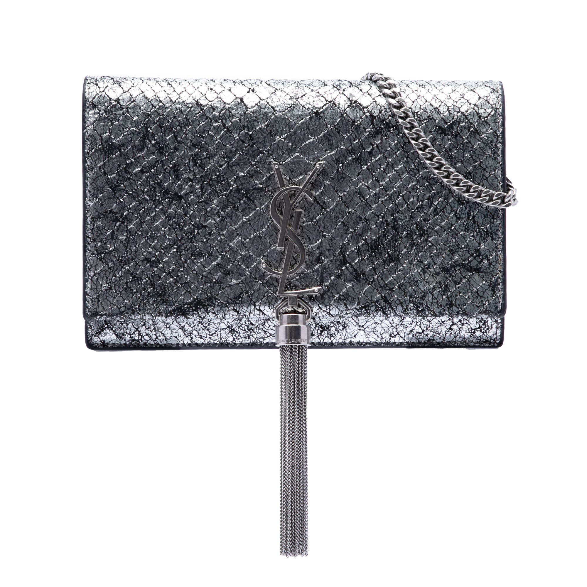 Python Embossed Metallic Leather Classic Monogram Kate Tassel Wallet on Chain - Image 1