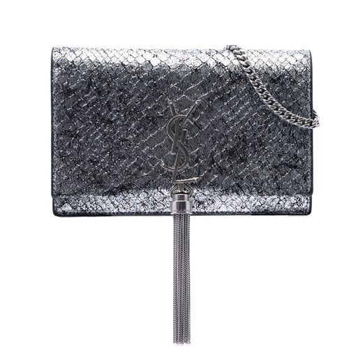 Python Embossed Metallic Leather Classic Monogram Kate Tassel Wallet on Chain - Image 1