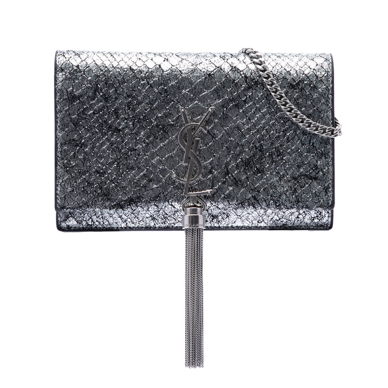 Python Embossed Metallic Leather Classic Monogram Kate Tassel Wallet on Chain
