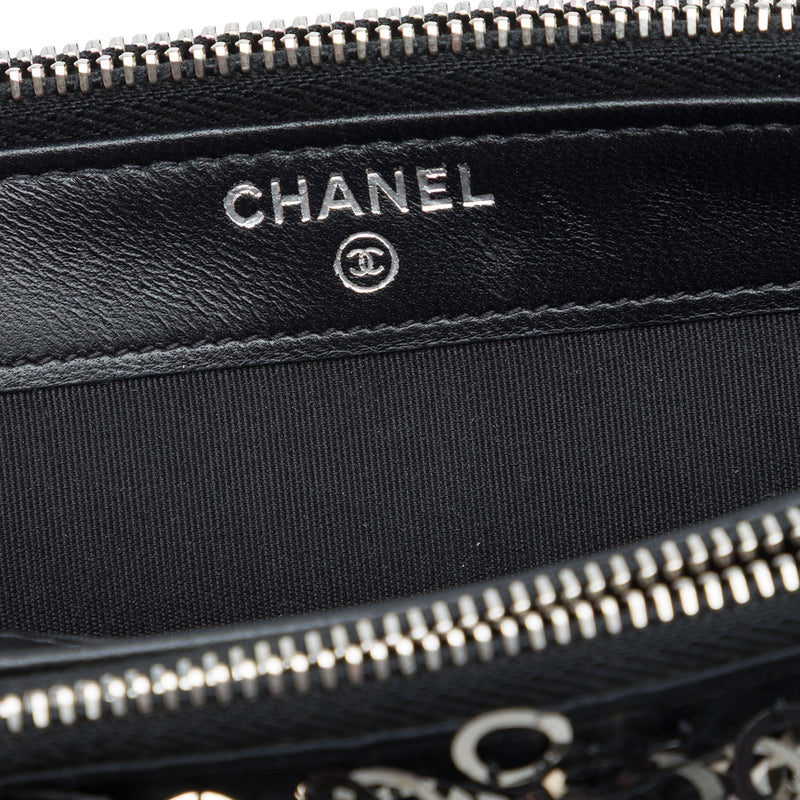 CC Calfskin and Sequin Double Zip Wallet on Chain - Image 5