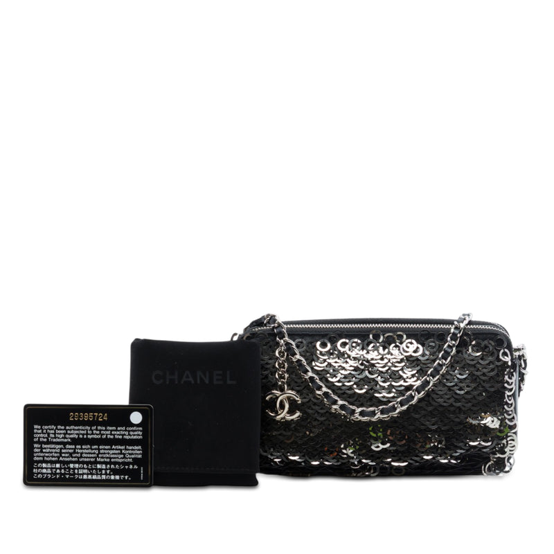 CC Calfskin and Sequin Double Zip Wallet on Chain - Image 7