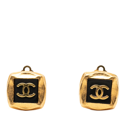 CC Gold Plated Enamel Square Clip On Earrings - Image 1
