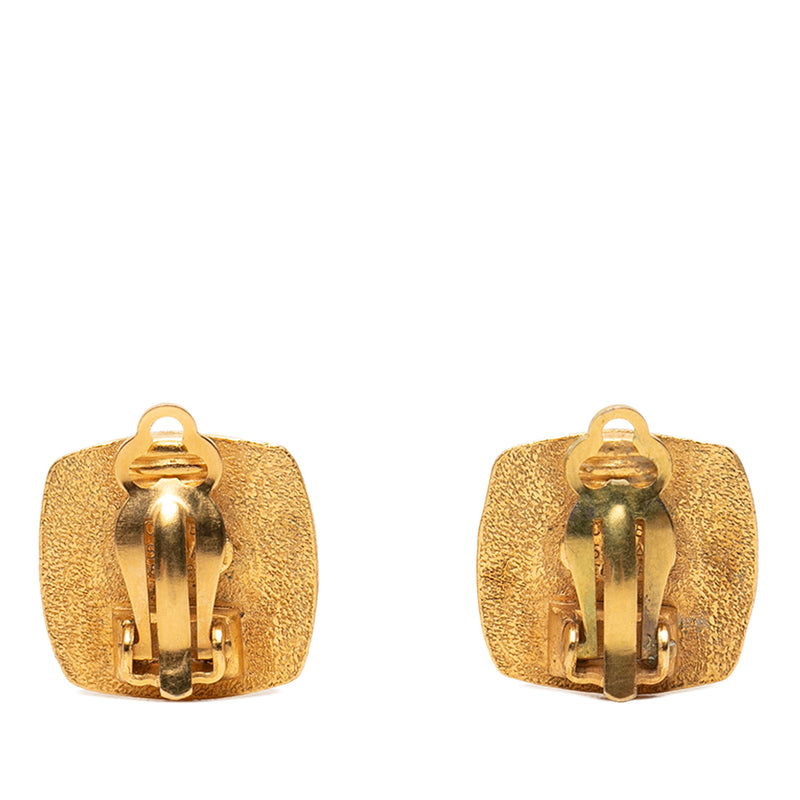 CC Gold Plated Enamel Square Clip On Earrings - Image 2