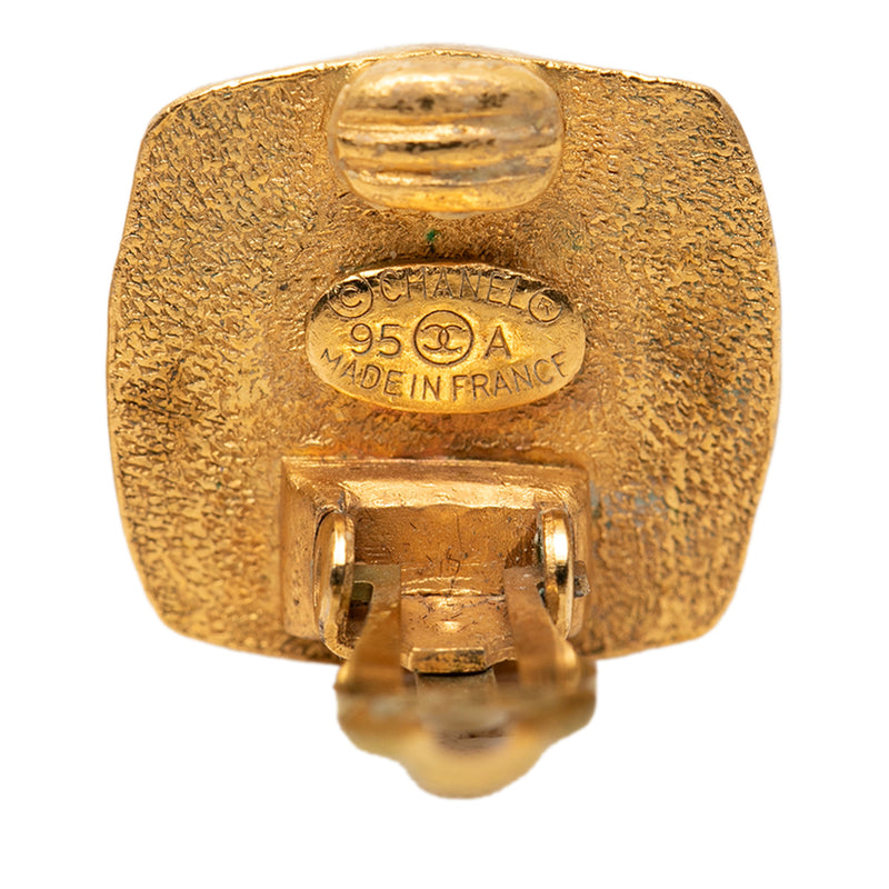 CC Gold Plated Enamel Square Clip On Earrings - Image 3