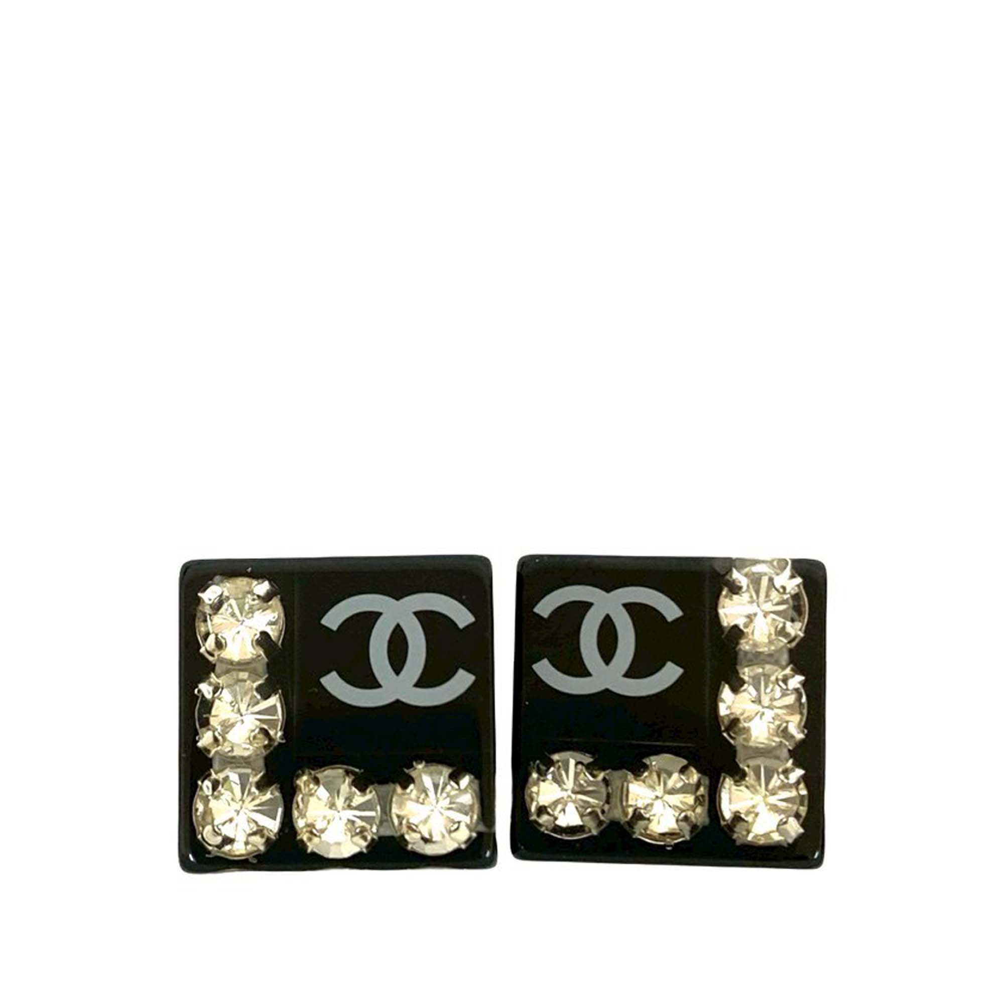 CC Resin Rhinestone Square Clip On Earrings - Image 1
