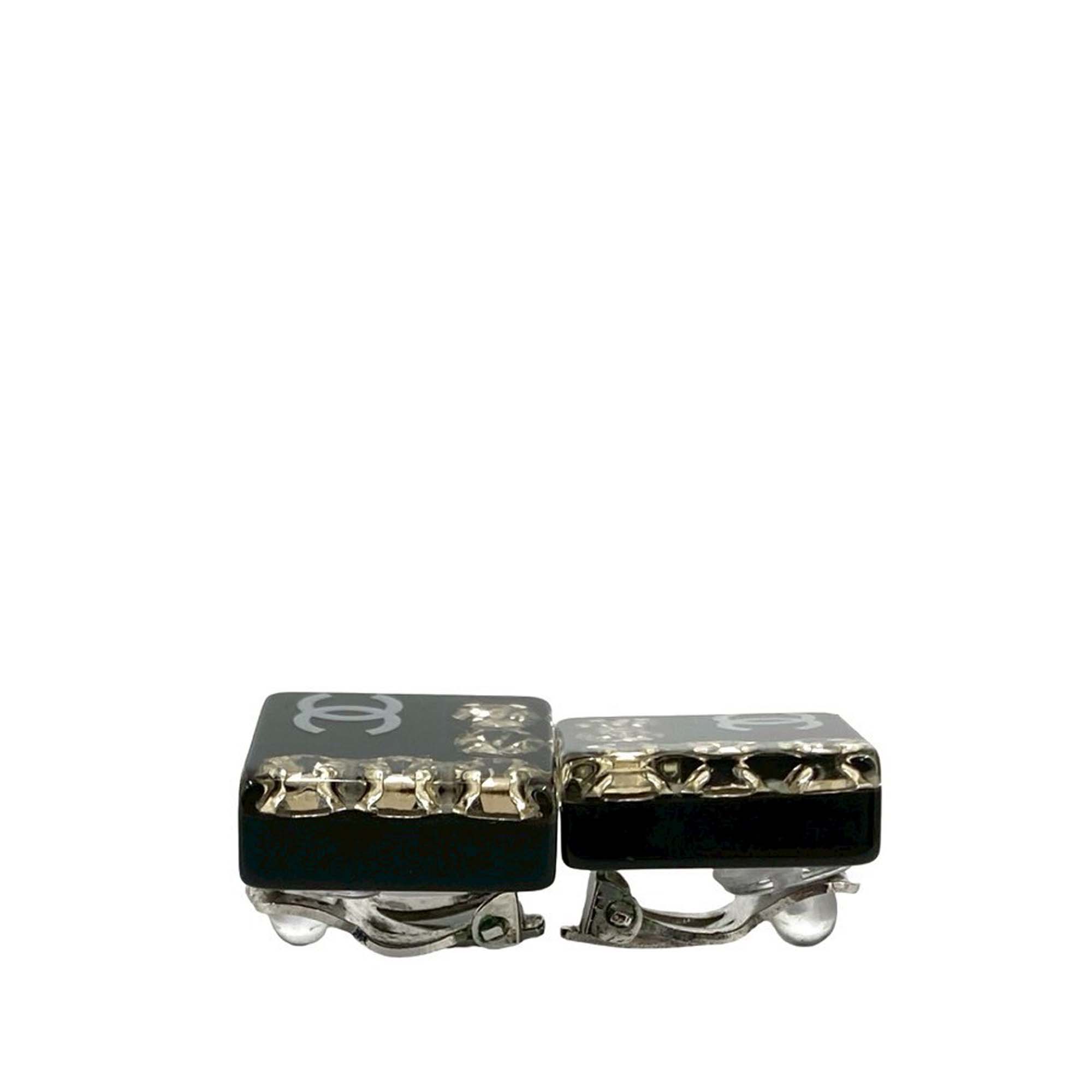 CC Resin Rhinestone Square Clip On Earrings - Image 3