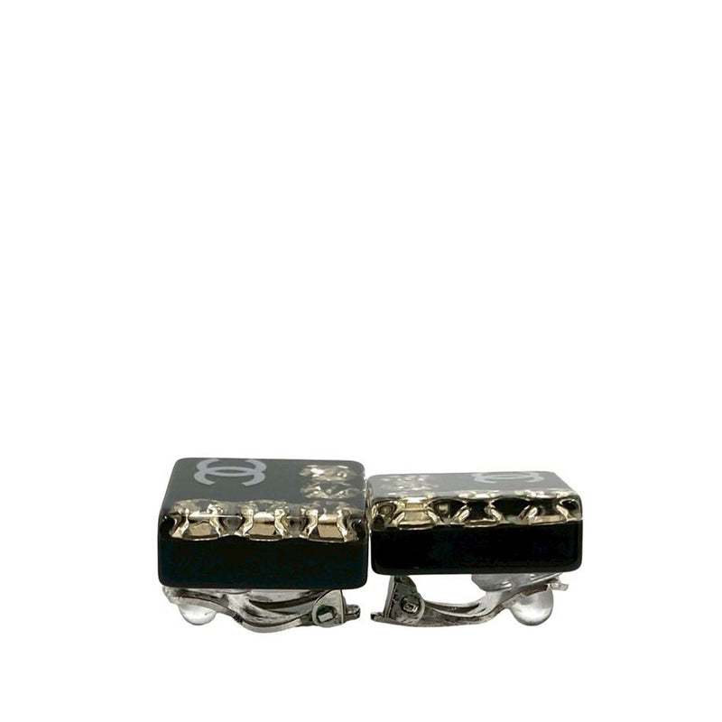 CC Resin Rhinestone Square Clip On Earrings - Image 3