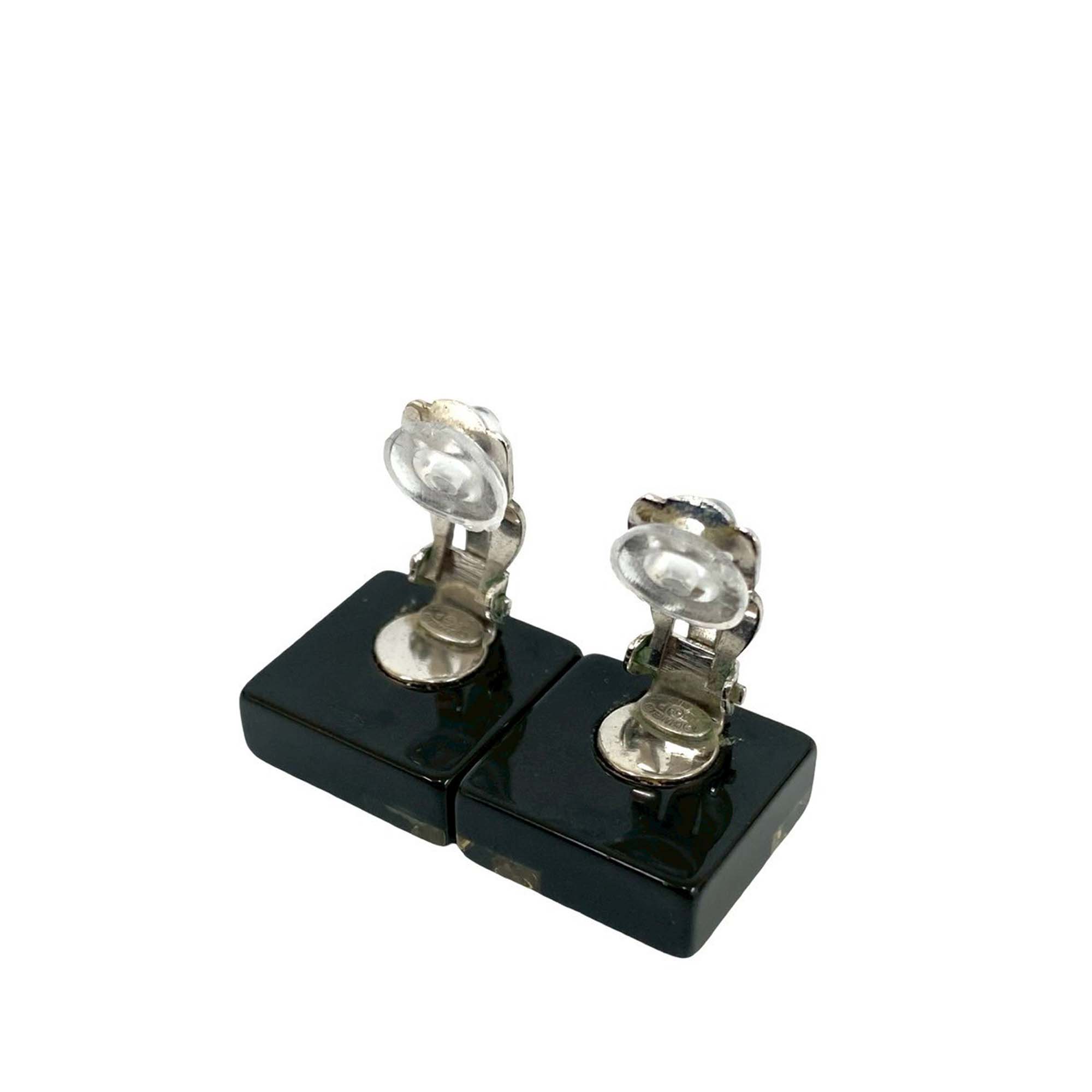CC Resin Rhinestone Square Clip On Earrings - Image 4