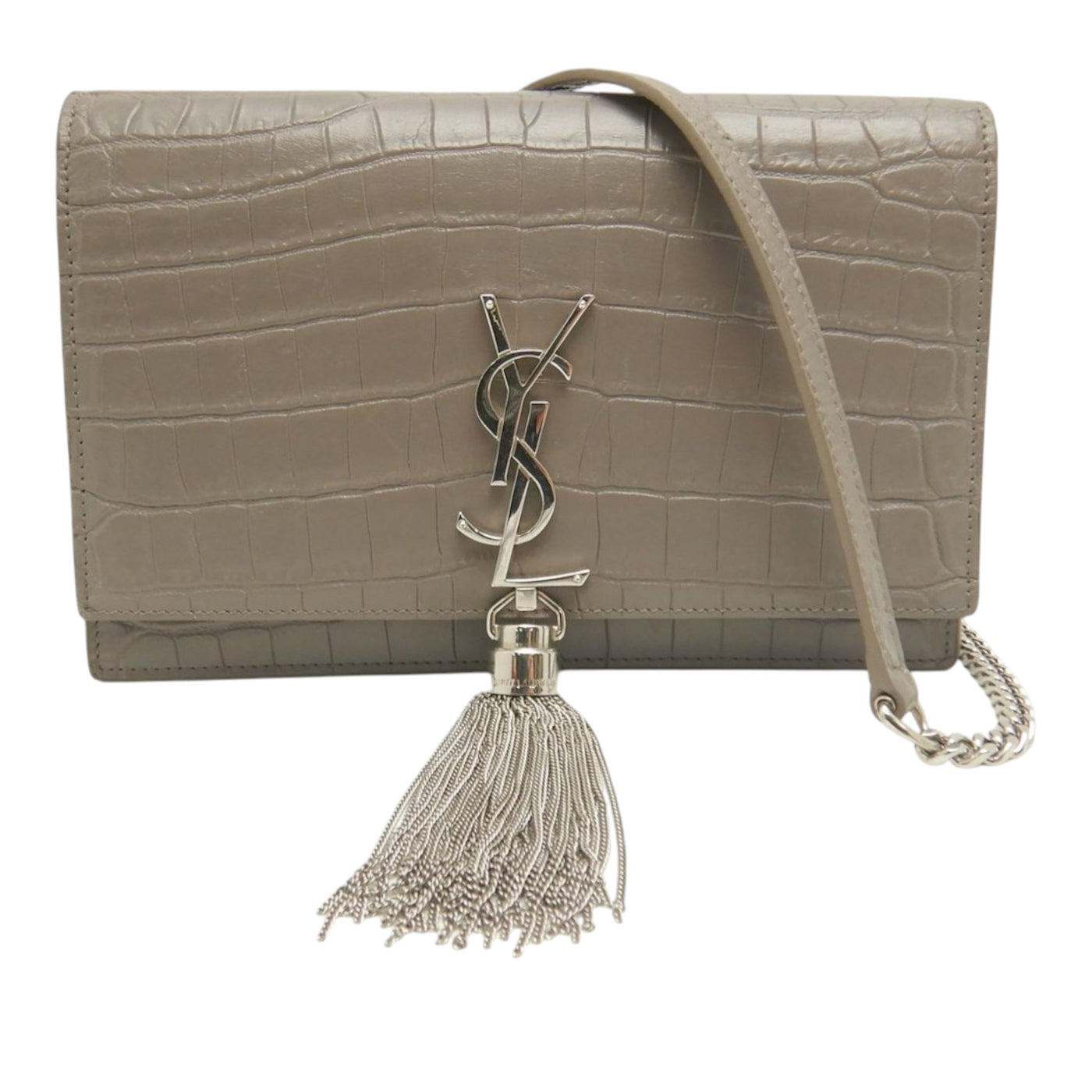 Small Croc Embossed Leather Monogram Kate Tassel Crossbody - Image 1