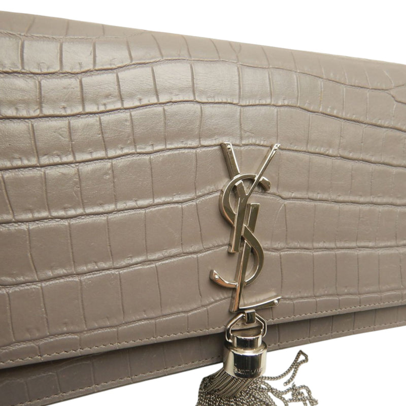 Small Croc Embossed Leather Monogram Kate Tassel Crossbody - Image 17
