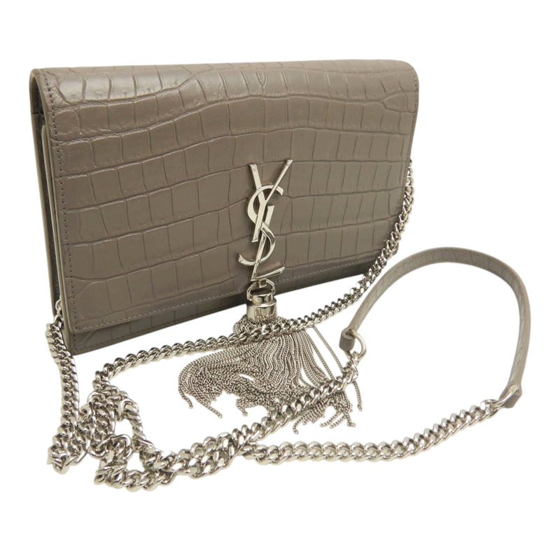Small Croc Embossed Leather Monogram Kate Tassel Crossbody - Image 2