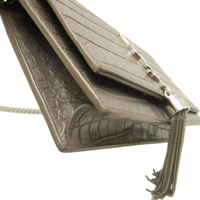 Small Croc Embossed Leather Monogram Kate Tassel Crossbody - Image 20