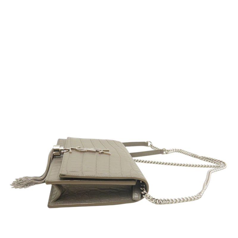 Small Croc Embossed Leather Monogram Kate Tassel Crossbody - Image 21