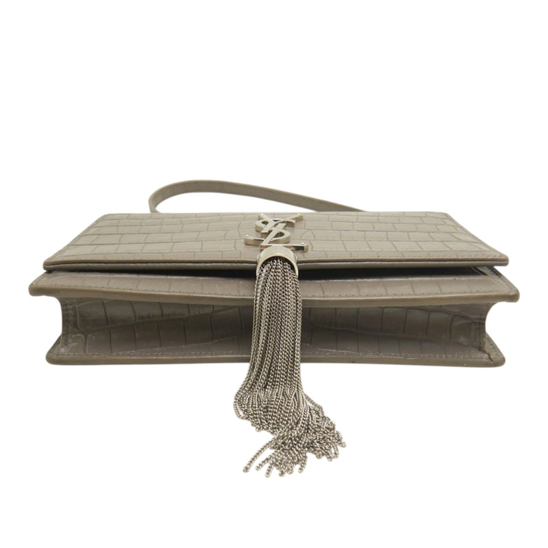 Small Croc Embossed Leather Monogram Kate Tassel Crossbody - Image 4
