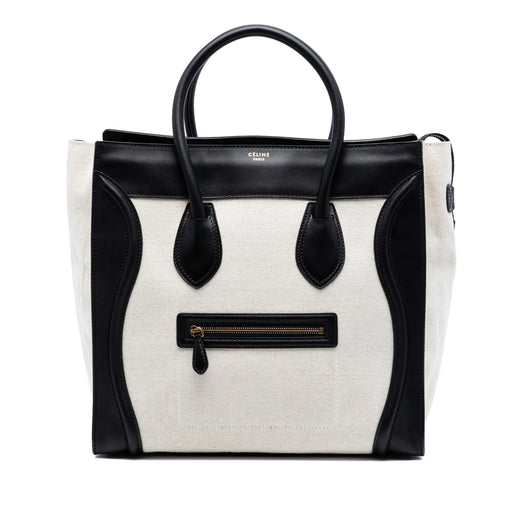 Mini Bicolor Canvas and Leather Luggage Tote - Image 1