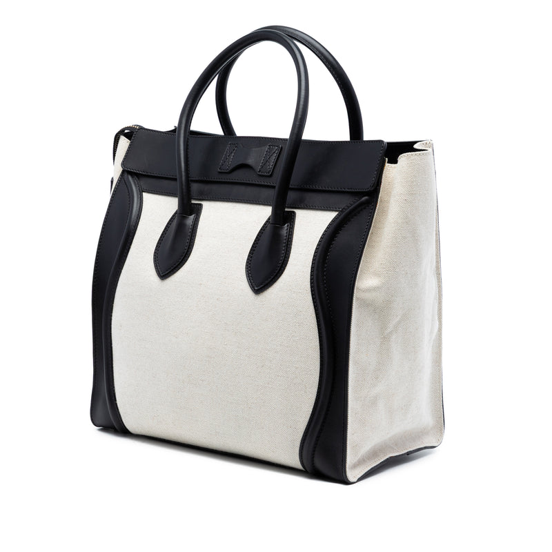 Mini Bicolor Canvas and Leather Luggage Tote - Image 2
