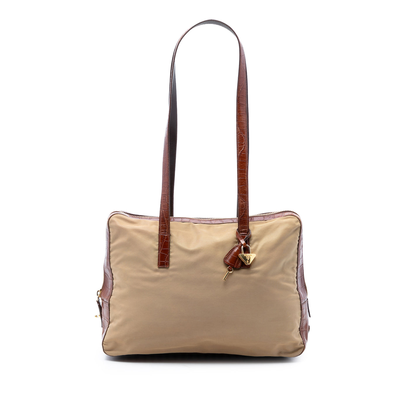 Croc Embossed Leather Trimmed Tessuto Shoulder Bag - Image 1