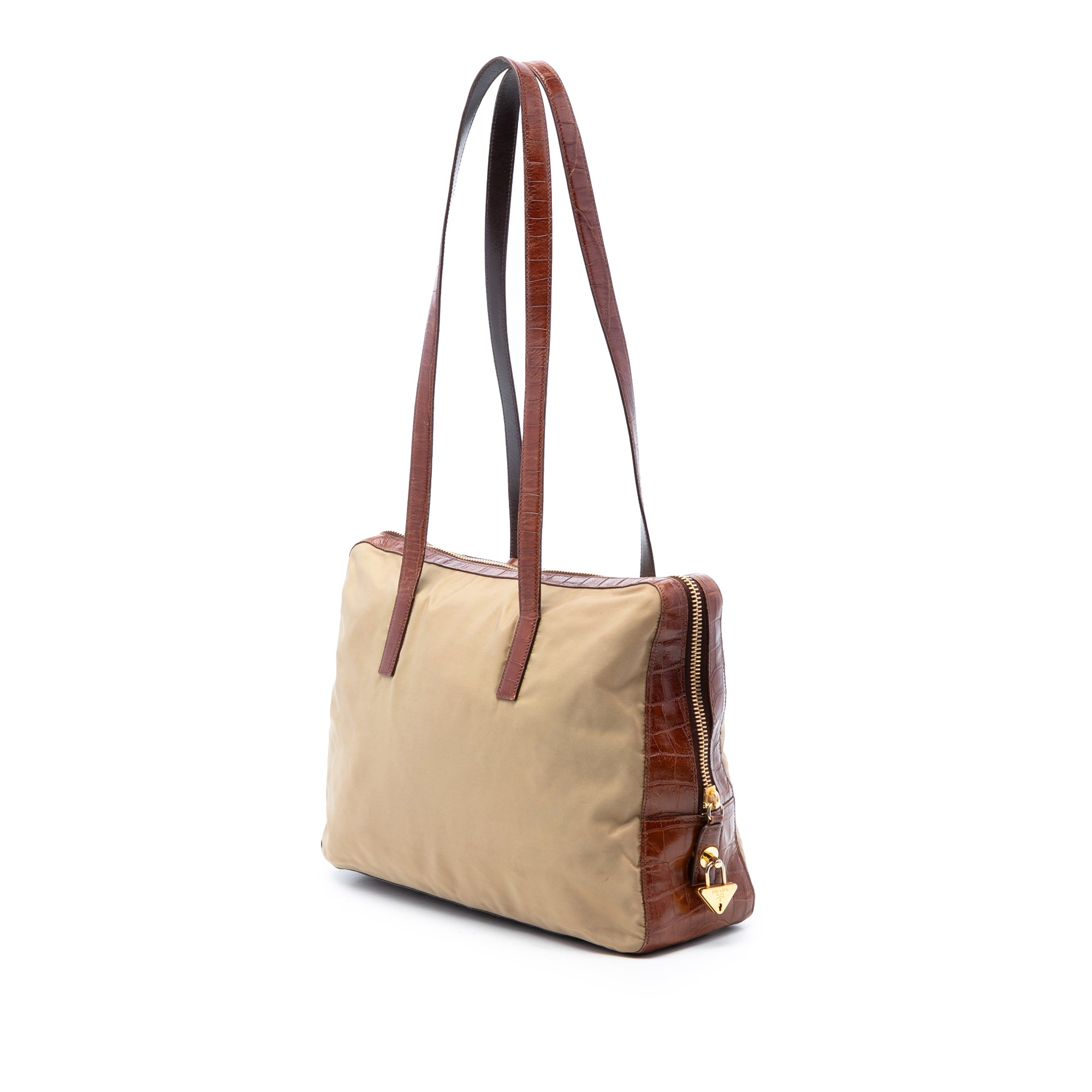 Croc Embossed Leather Trimmed Tessuto Shoulder Bag - Image 2