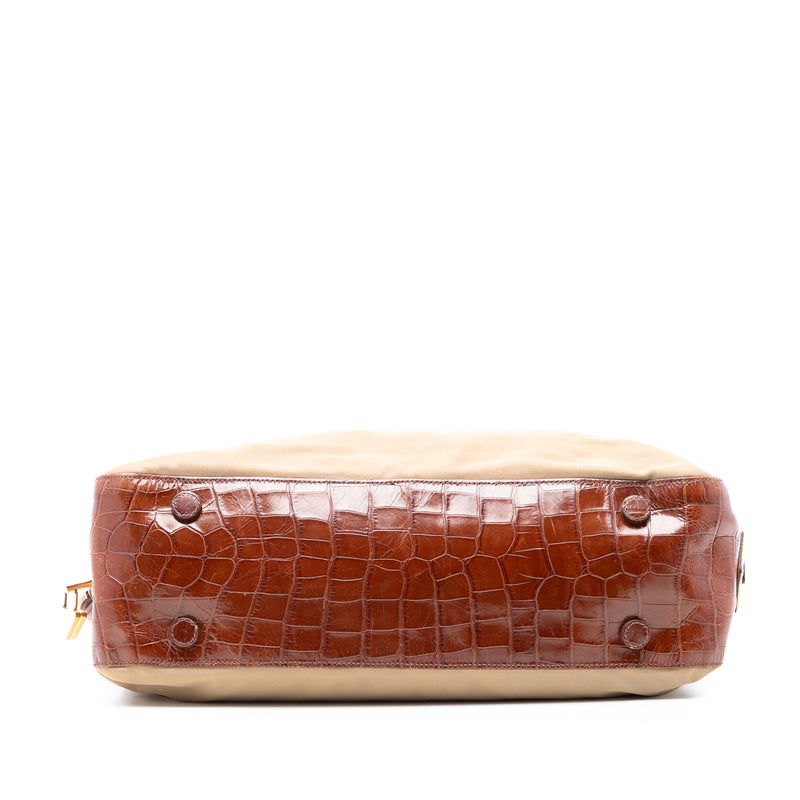 Croc Embossed Leather Trimmed Tessuto Shoulder Bag - Image 3