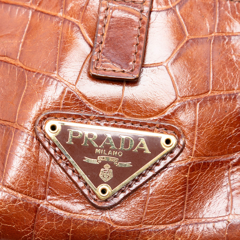 Croc Embossed Leather Trimmed Tessuto Shoulder Bag - Image 5