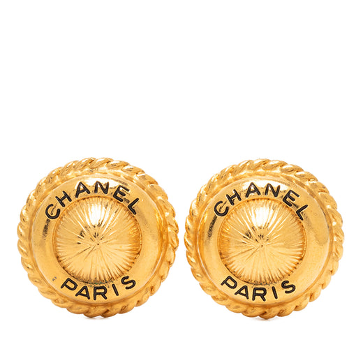 CC Gold Plated Round Logo Clip On Earrings - Image 1